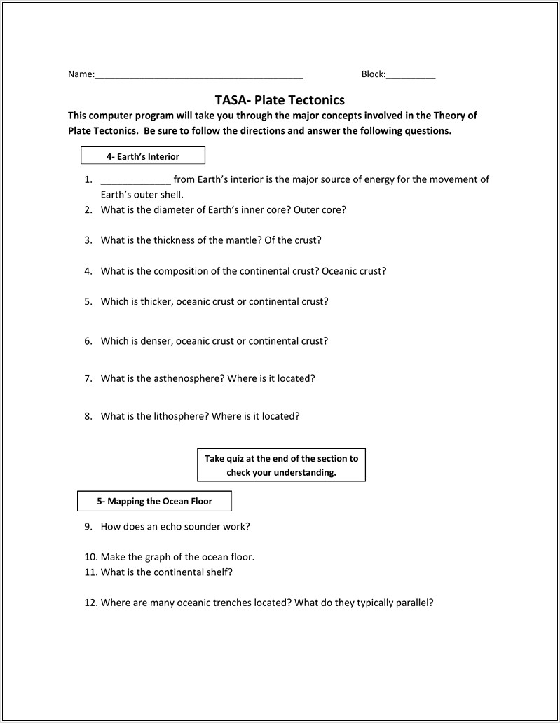 Theory Of Plate Tectonics Tasa Worksheet Answers