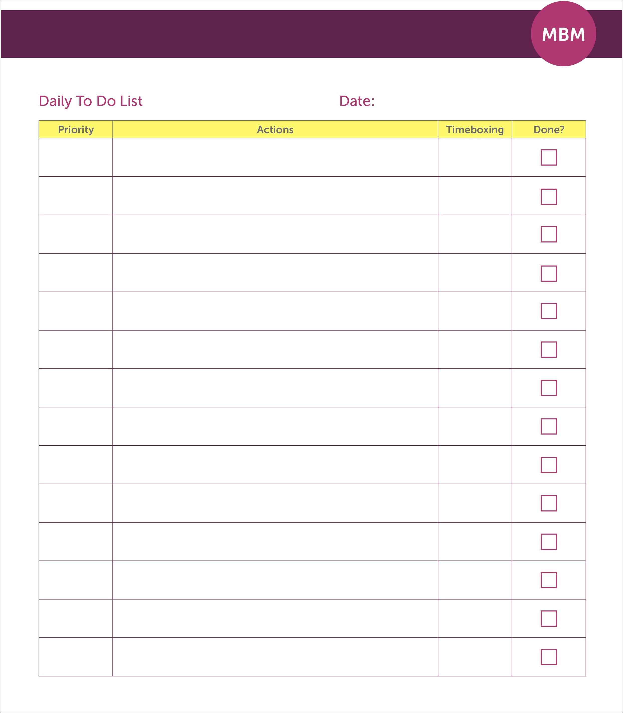 Time Management Exercise Worksheet