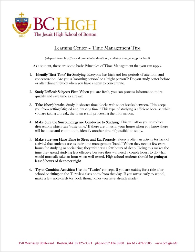 Time Management Worksheet College Students