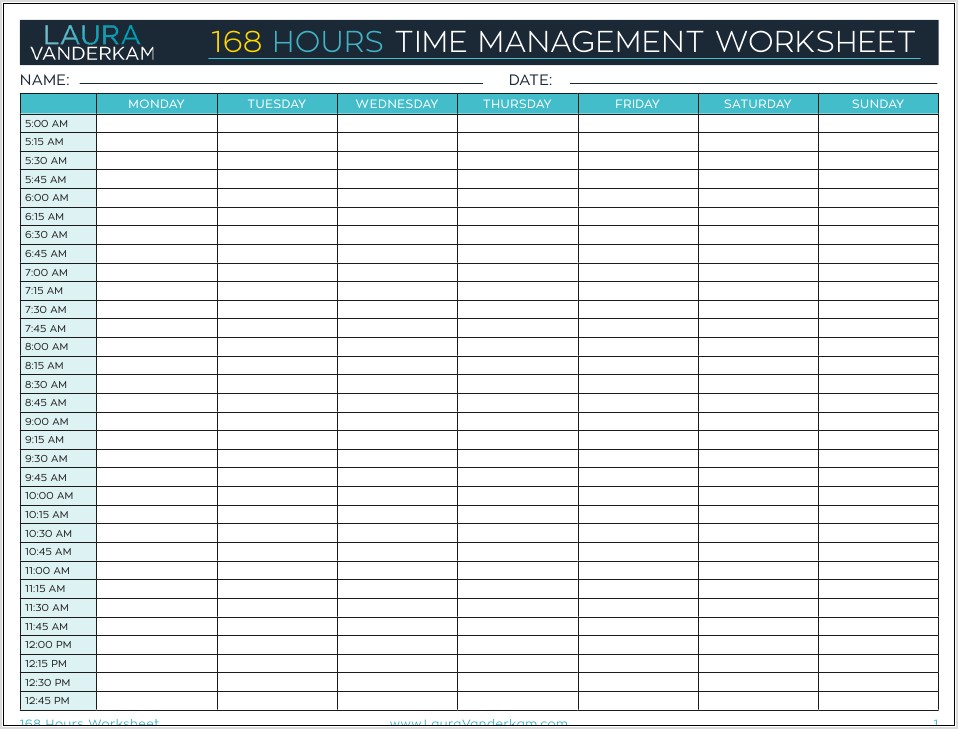 Time Management Worksheet Download