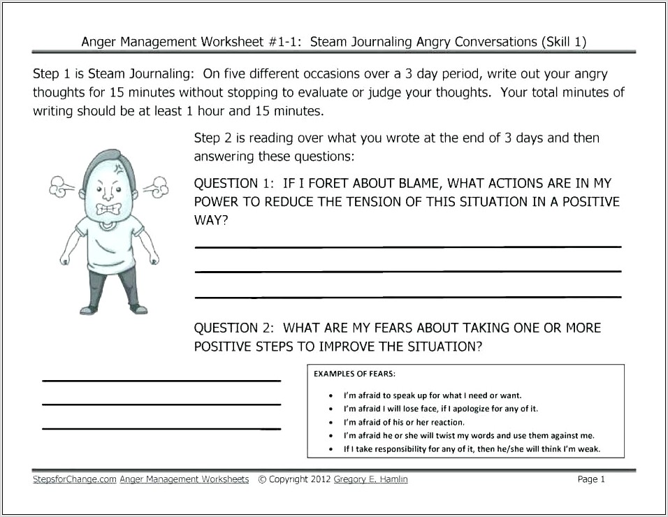 Time Out Anger Worksheet