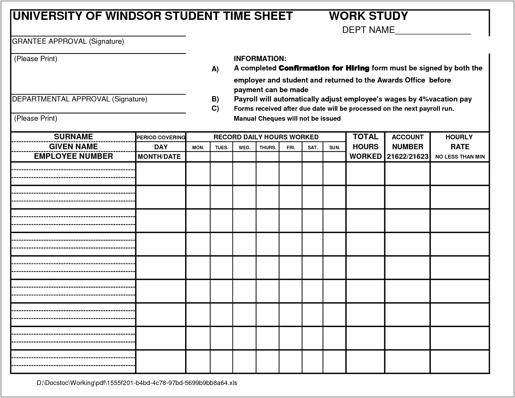 Time Study Worksheet Template