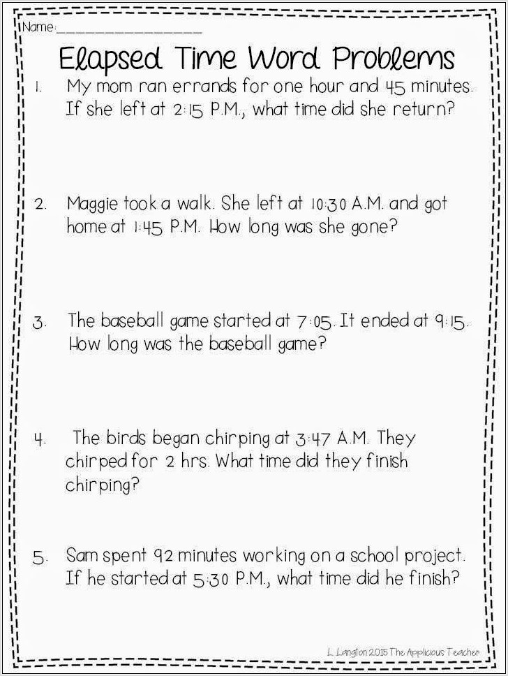 Time Word Problem Worksheet Grade 4