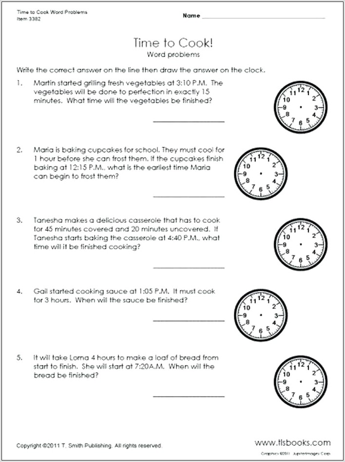 Time Word Problems Worksheets Year 2