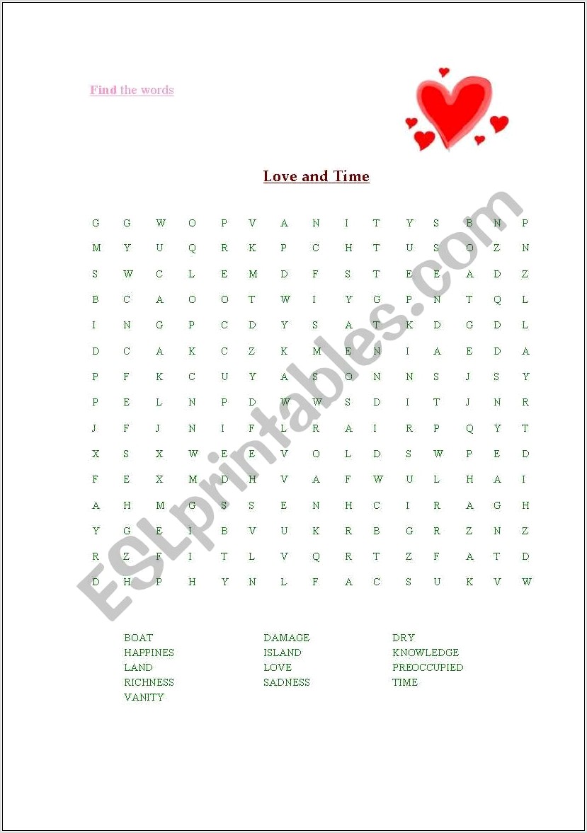 Time Word Search Worksheets