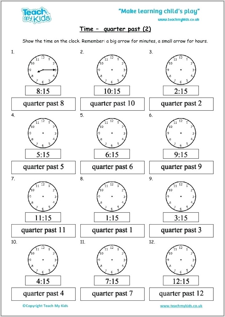 Time Worksheet For Year 2