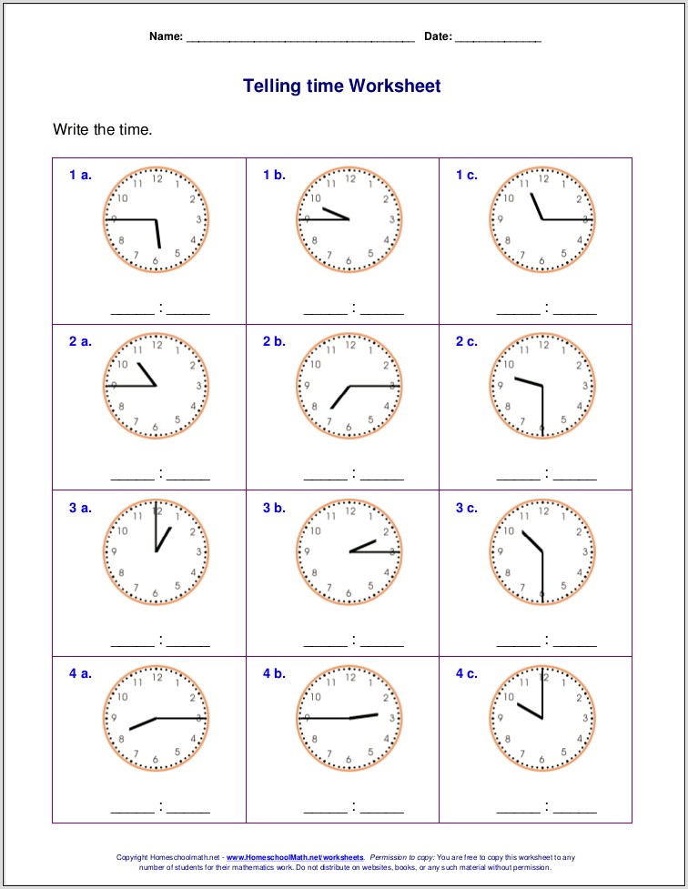 Time Worksheet Oclock Half Past