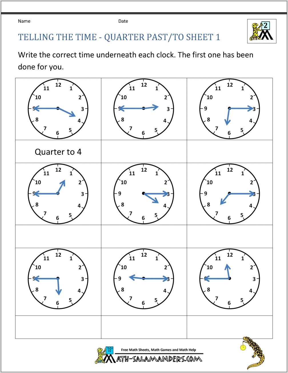 Time Worksheet Past And To