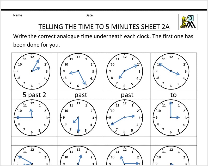 Time Worksheets By 5 Minutes