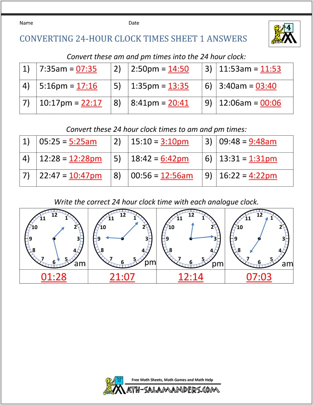 Time Worksheets Entry 3