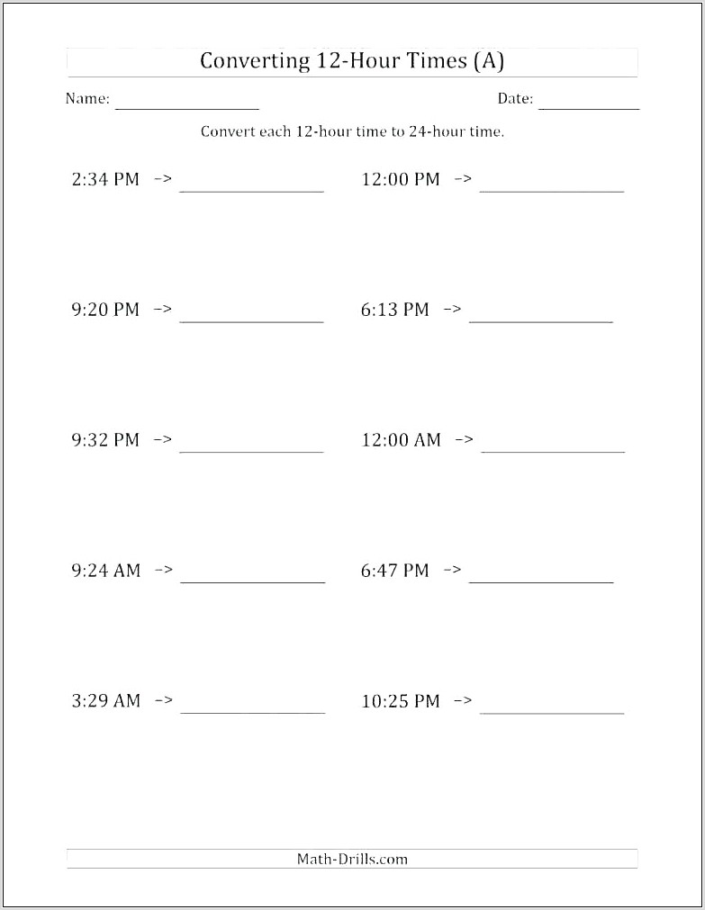 Time Worksheets With Am And Pm