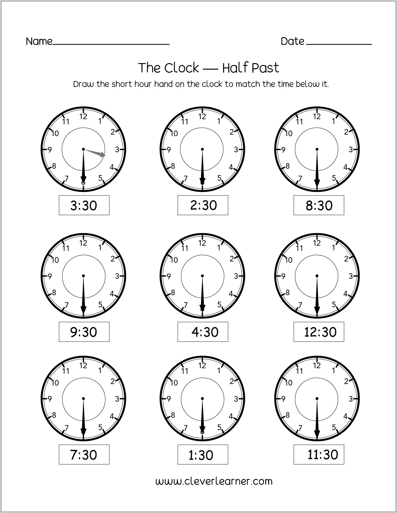 Time Worksheets With Half Past
