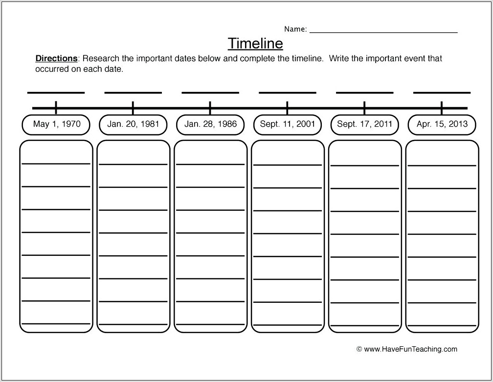 Timeline Worksheet Grade 6