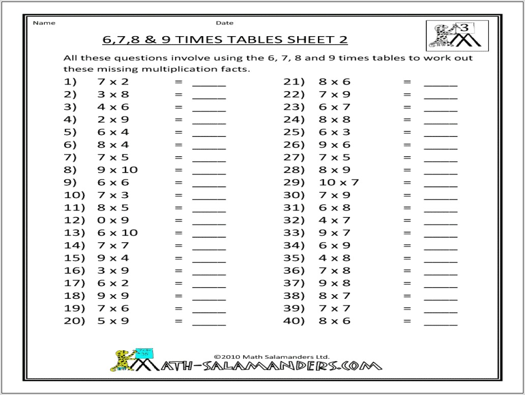 Times 2 Tables Worksheet