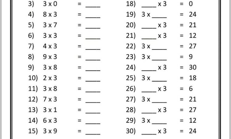 Times By 3 Worksheet