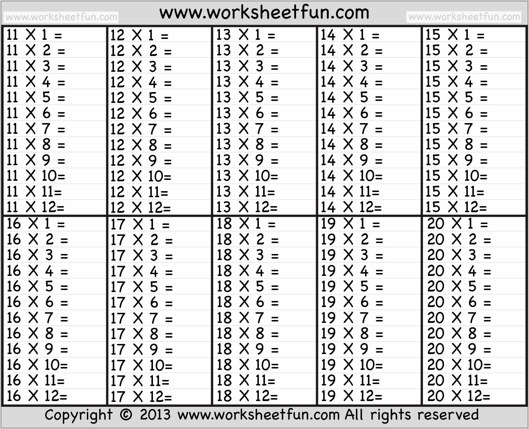 Times Table Investigation Worksheet