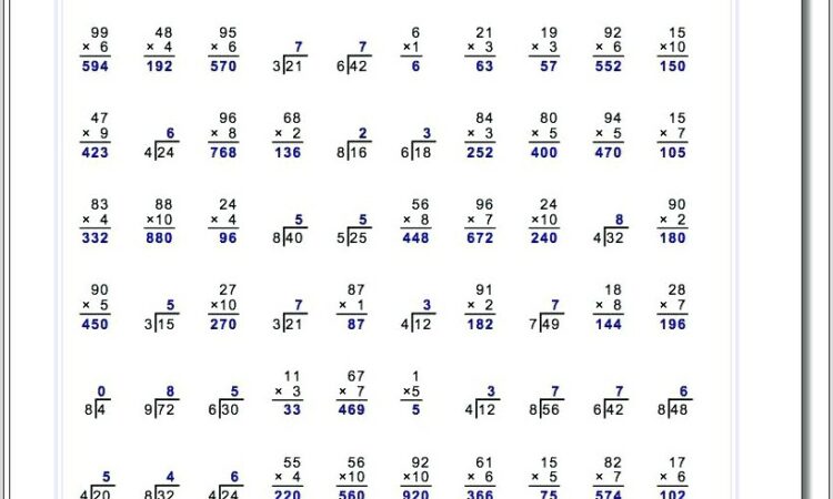 Times Table Worksheet Mixed