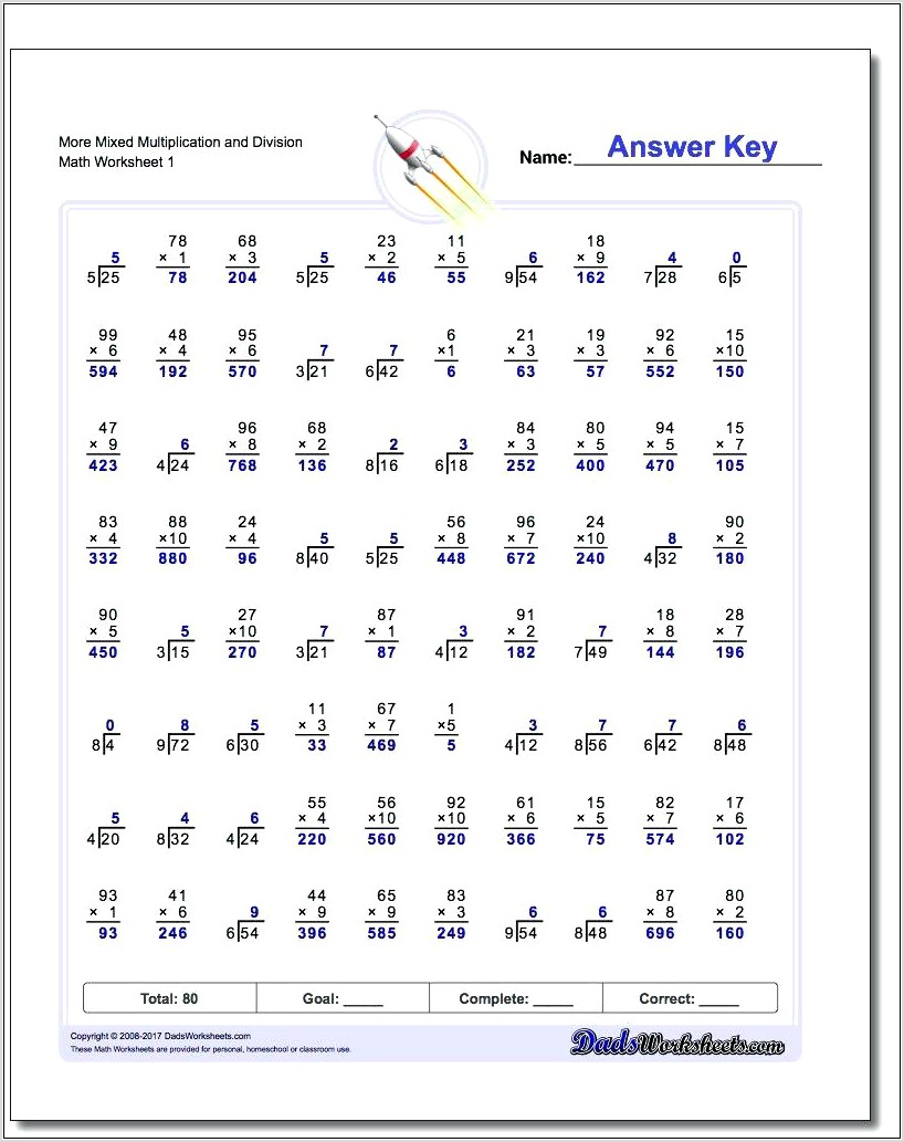 Times Table Worksheet Mixed