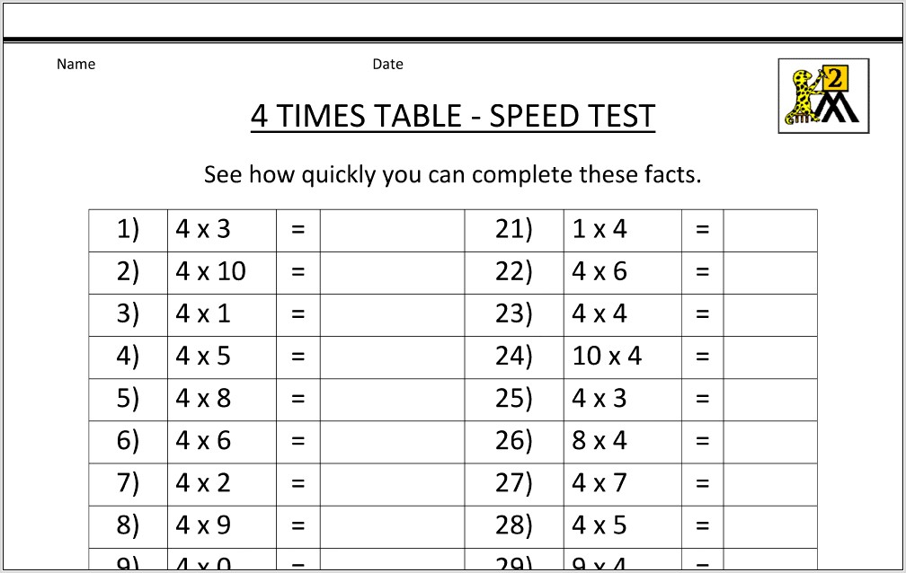 Times Table Worksheet Tes