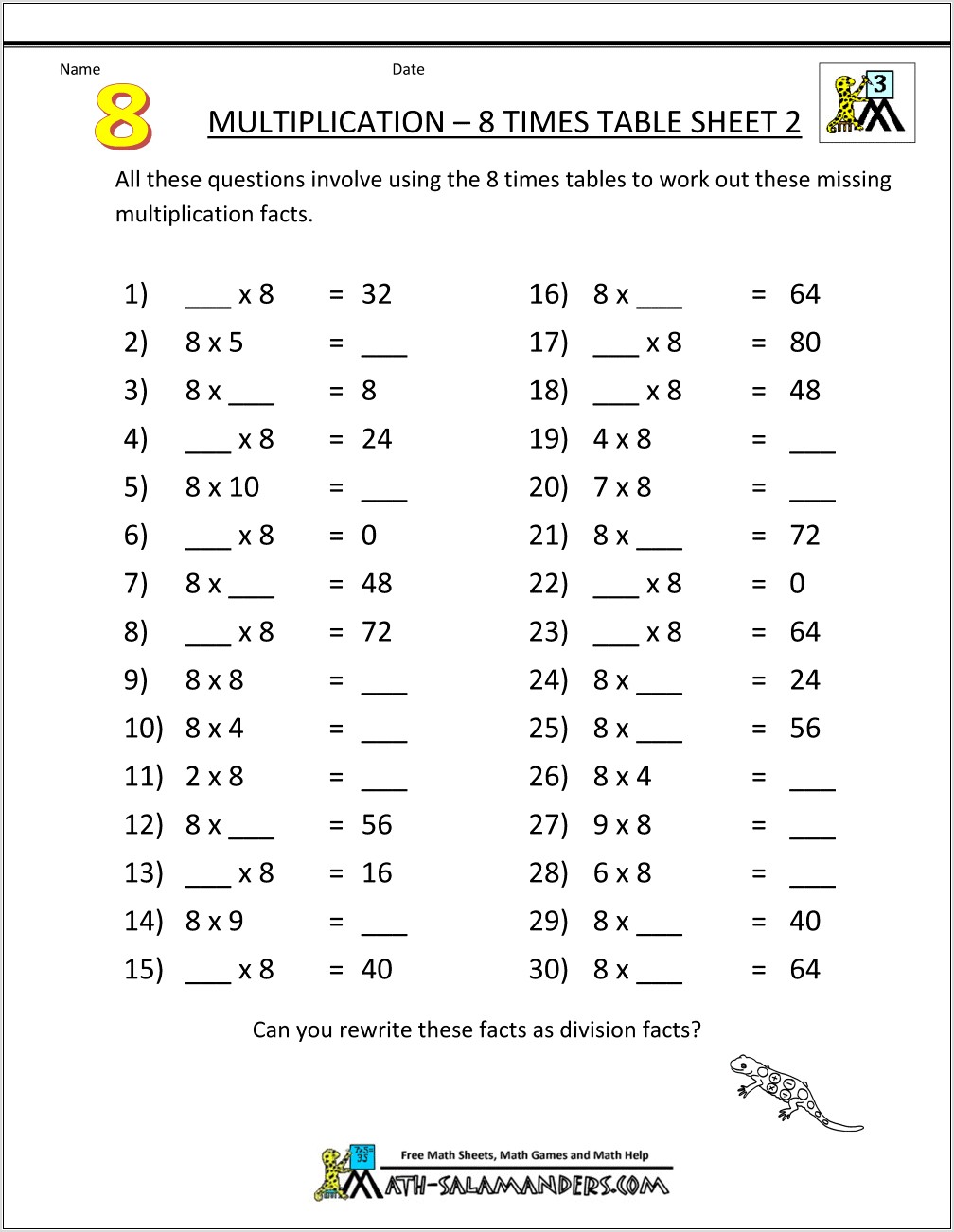Times Table Worksheets Grade 2