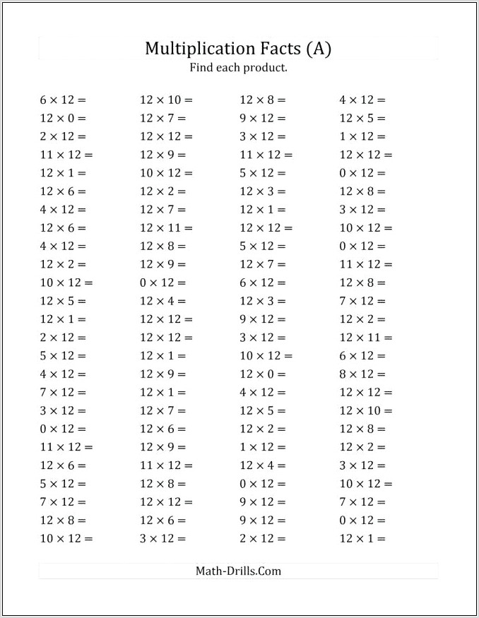 Times Tables Worksheets 11 And 12