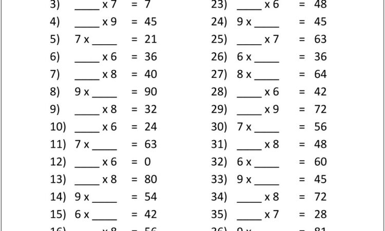 Times Tables Worksheets 6 7 8