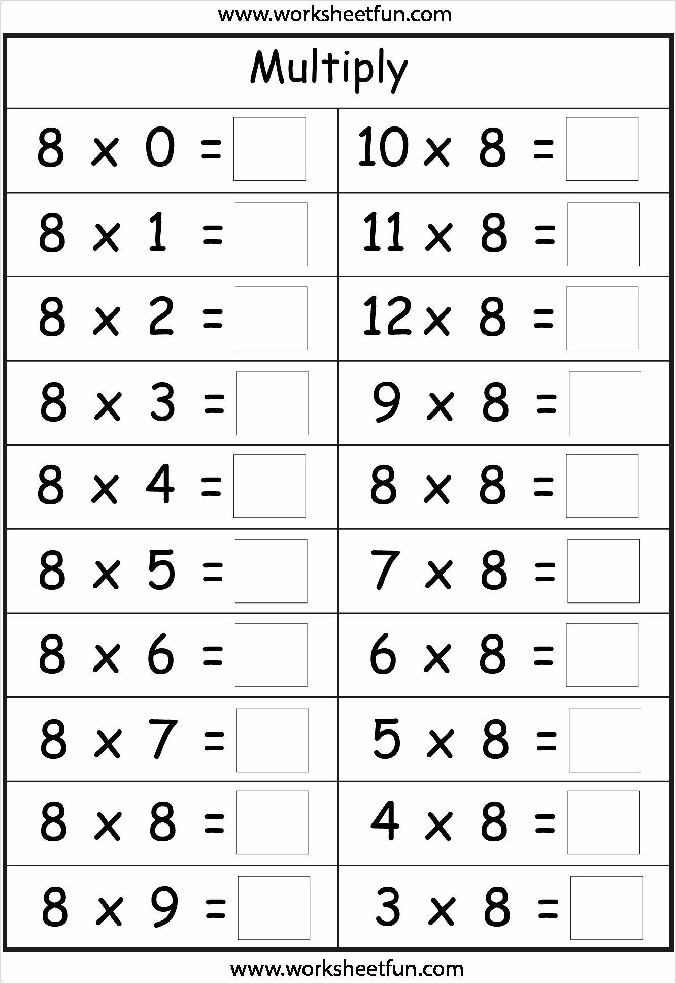 Times Tables Worksheets For Free