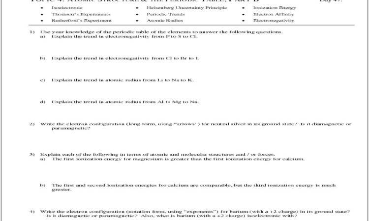 Topic 2 The Periodic Table Worksheet Answers