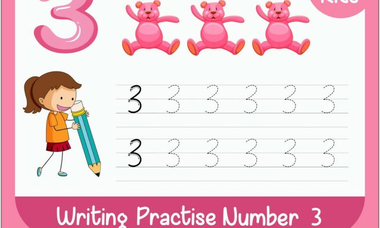 Tracing Number Three Worksheets