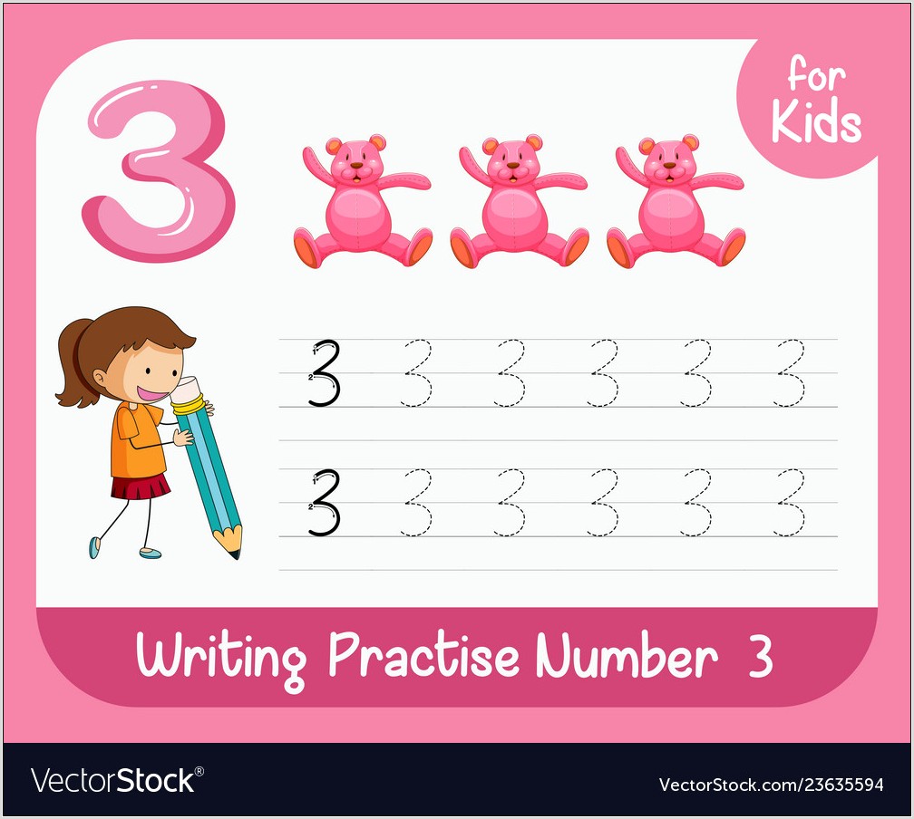 Tracing Number Three Worksheets