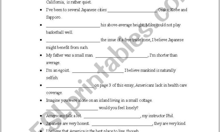 Transition Words Cloze Worksheet