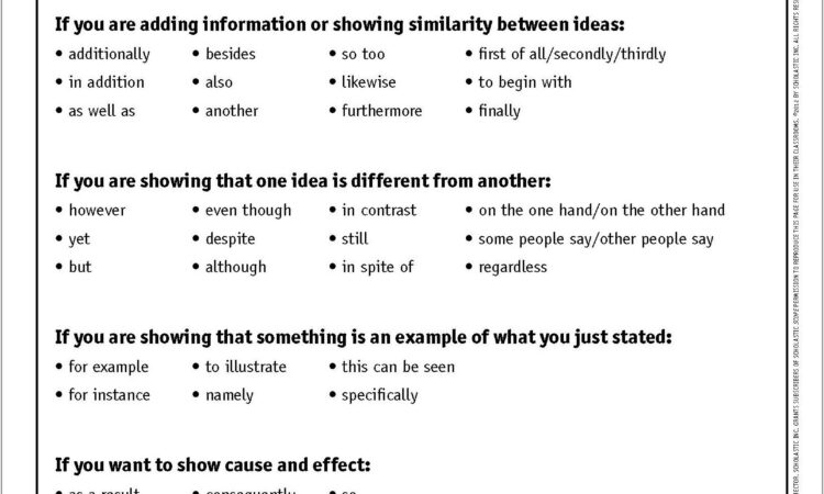 Transition Words Worksheet College