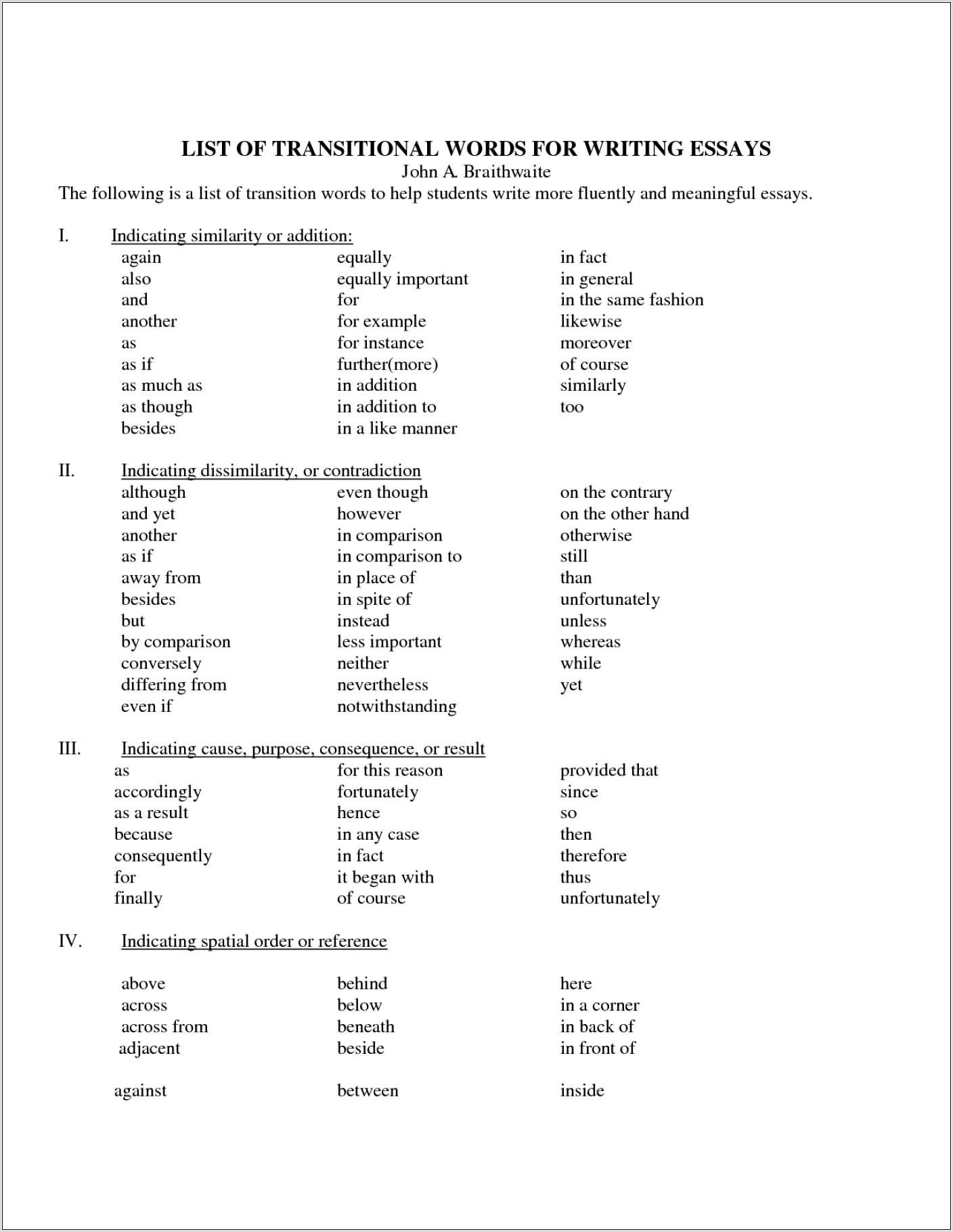 Transition Words Writing Worksheet
