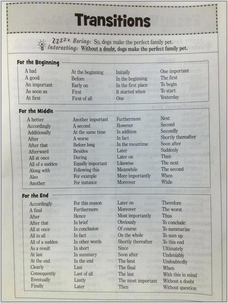 Transitional Words Worksheet High School