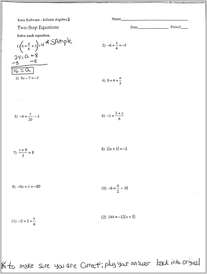 Two Step Equations Worksheet Word Doc