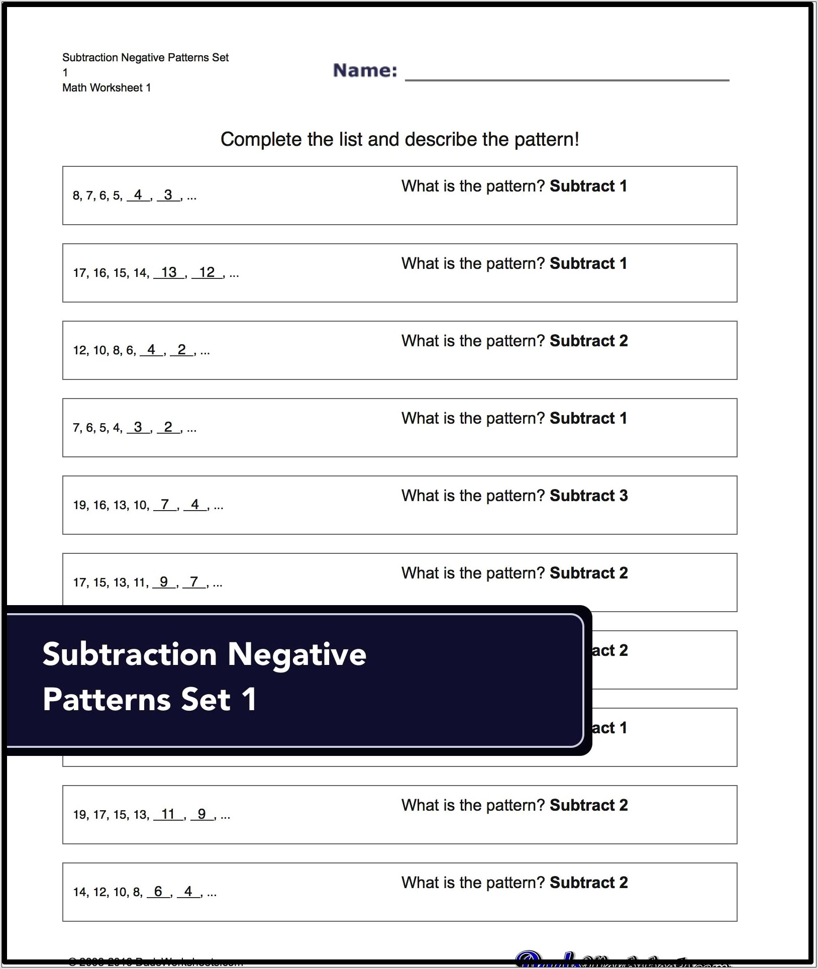 Two Step Number Patterns Worksheet
