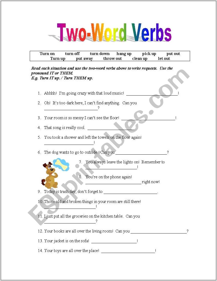 Two Word Verbs Worksheet