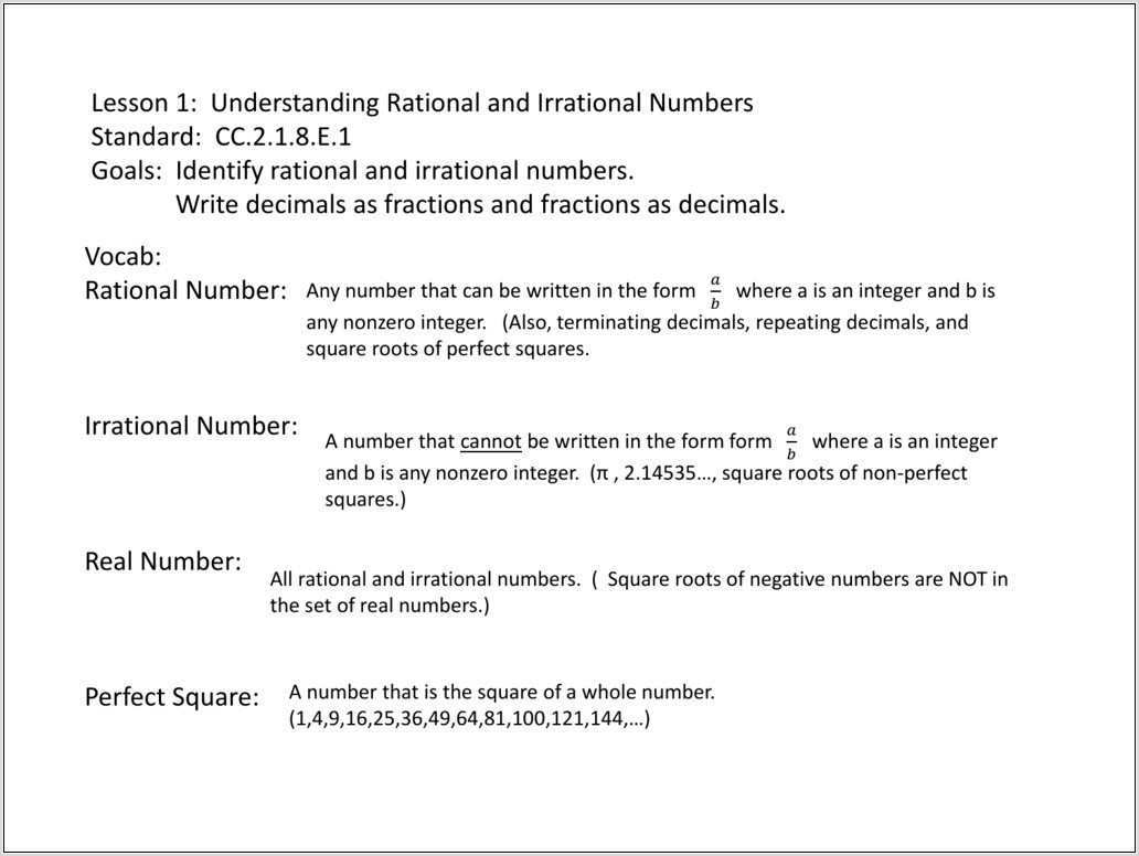 Understanding Rational And Irrational Numbers Worksheet