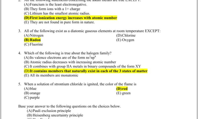 Unit 2 The Periodic Table Worksheet