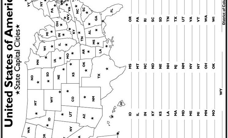 United States Capitals Map Quiz Printable