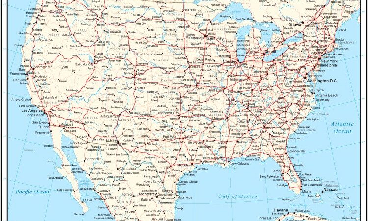 United States Map Printable With Cities