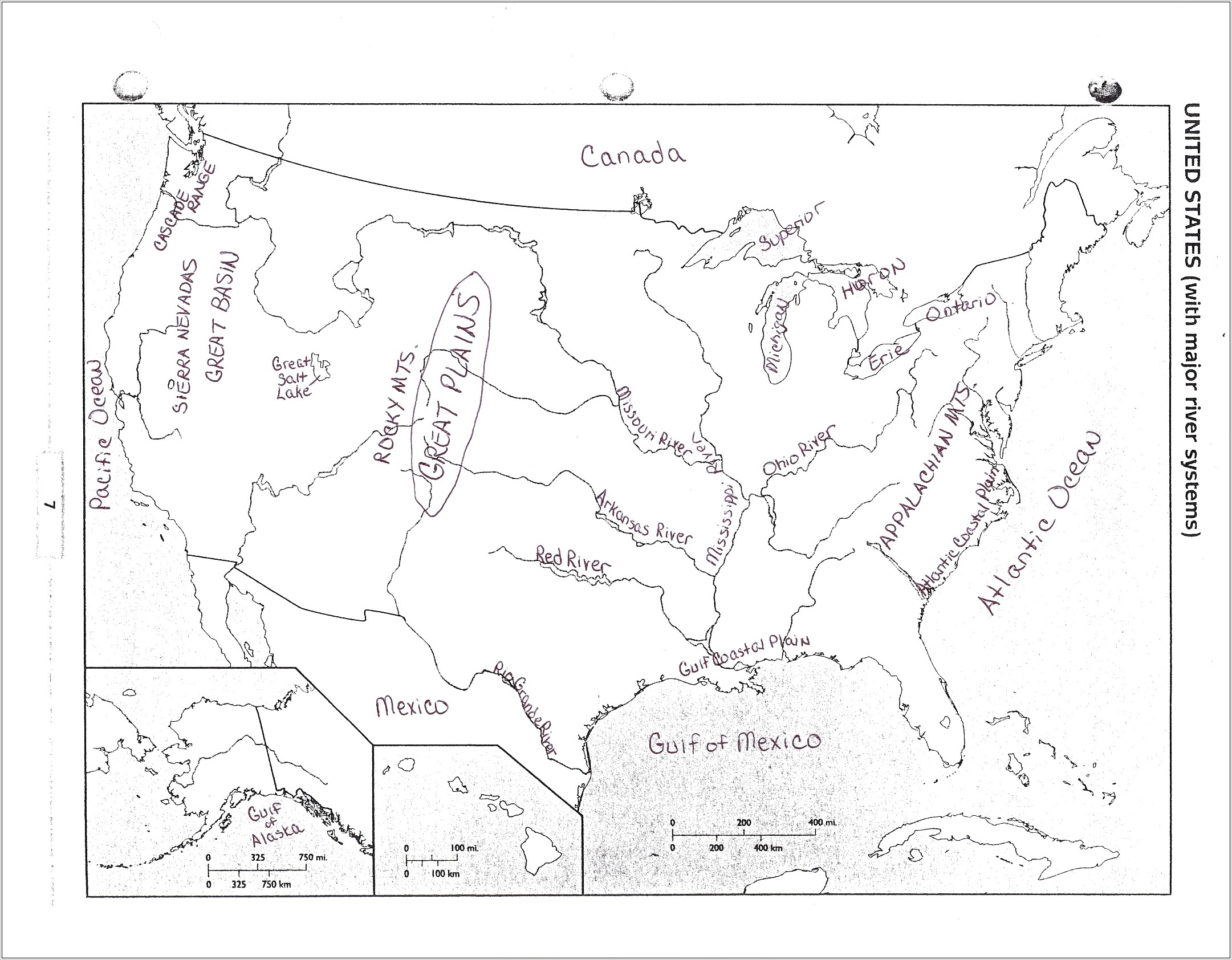 United States Physical Features Map Worksheet