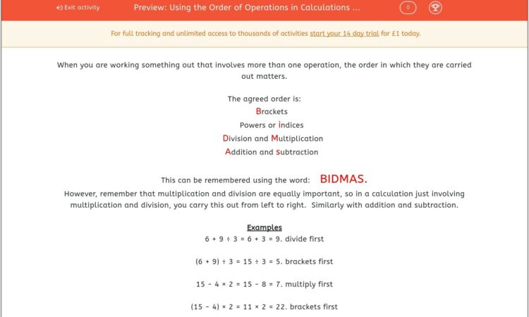 Using The Order Of Operations Worksheet