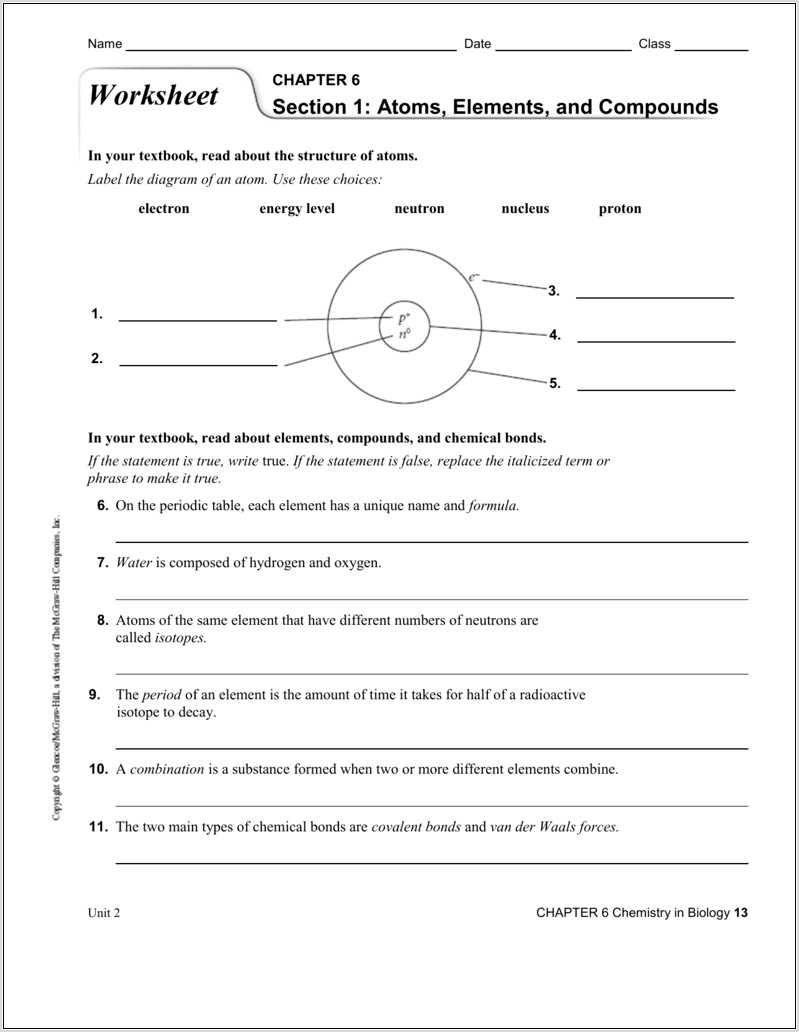 Using The Periodic Table Worksheet Chapter 6
