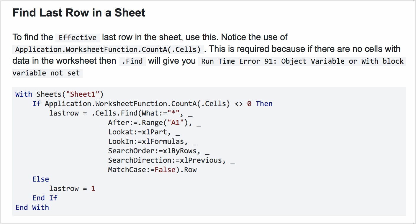 Vba Last Row Of Worksheet