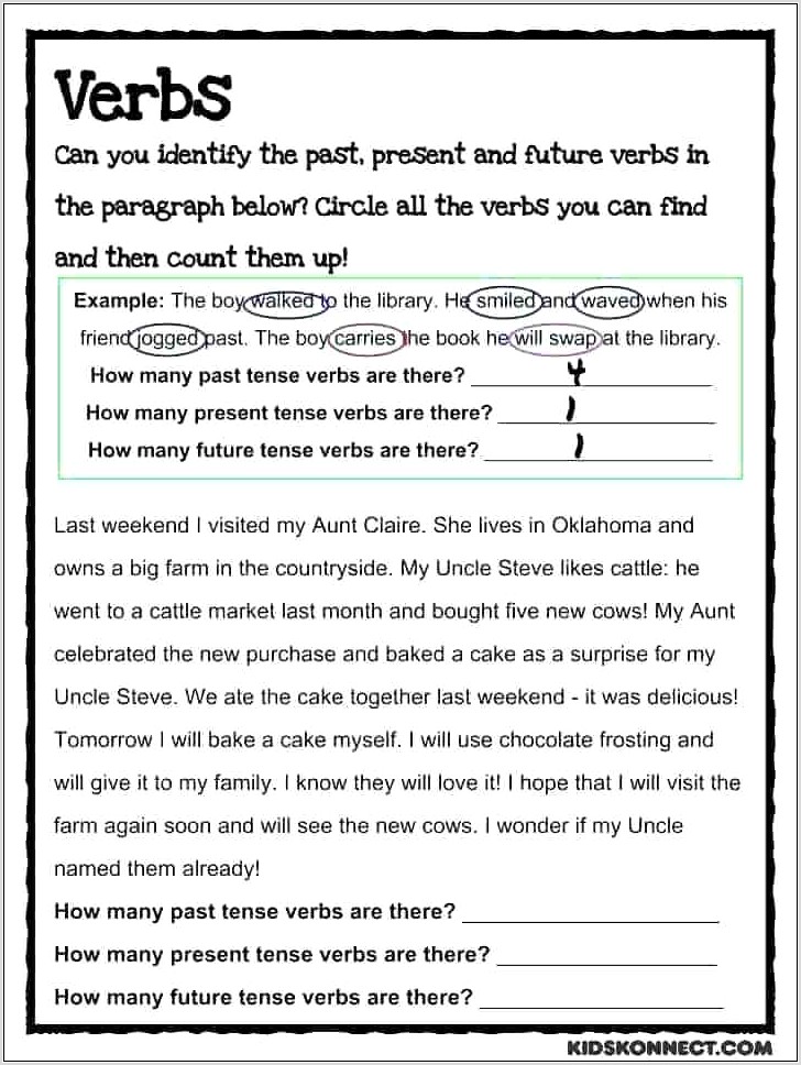 Verb Tenses Worksheet Second Grade
