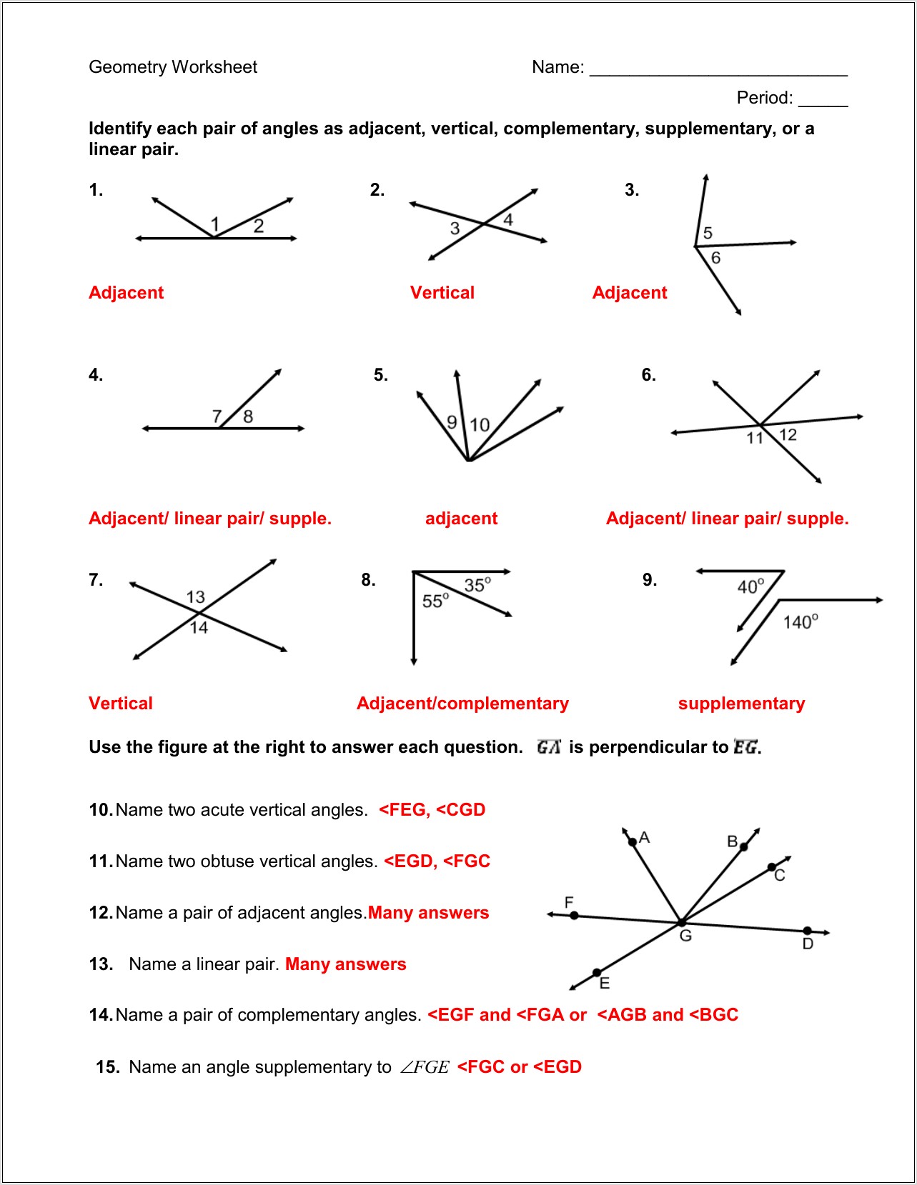 Vertical Angles Worksheet With Algebra
