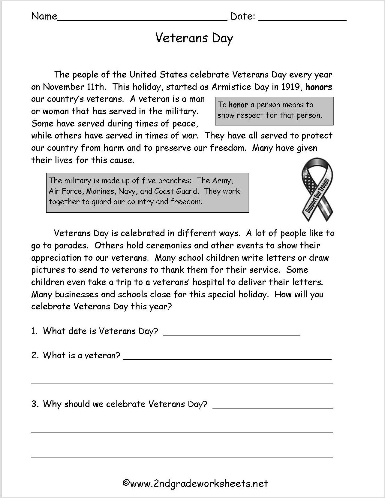 Veterans Day Worksheet For 2nd Grade
