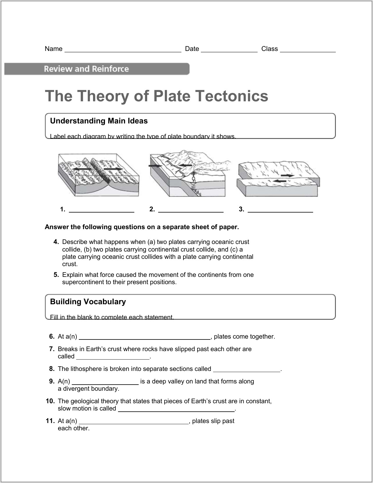 Vocabulary Of Plate Tectonics Worksheet