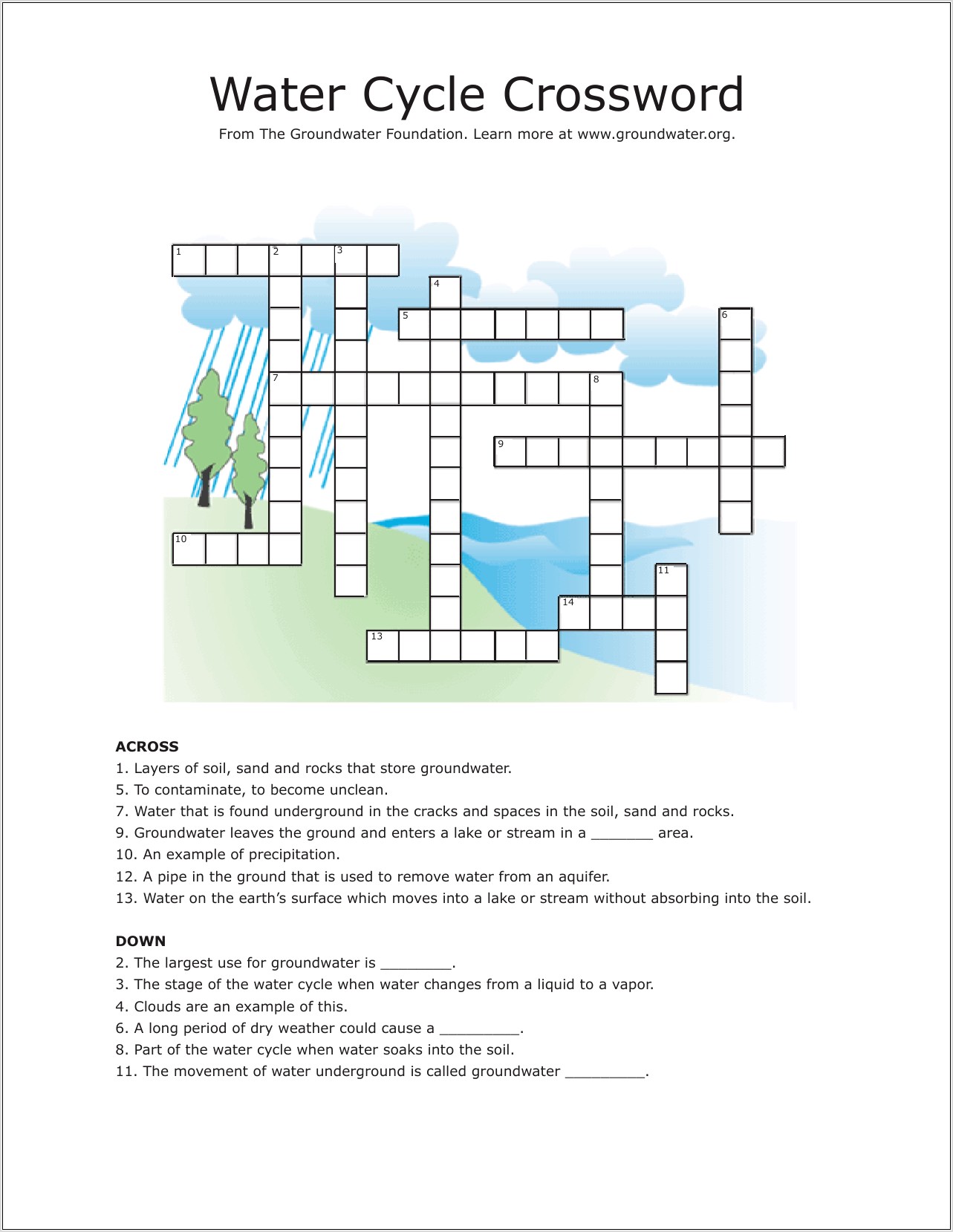 Water Cycle Worksheet Crossword
